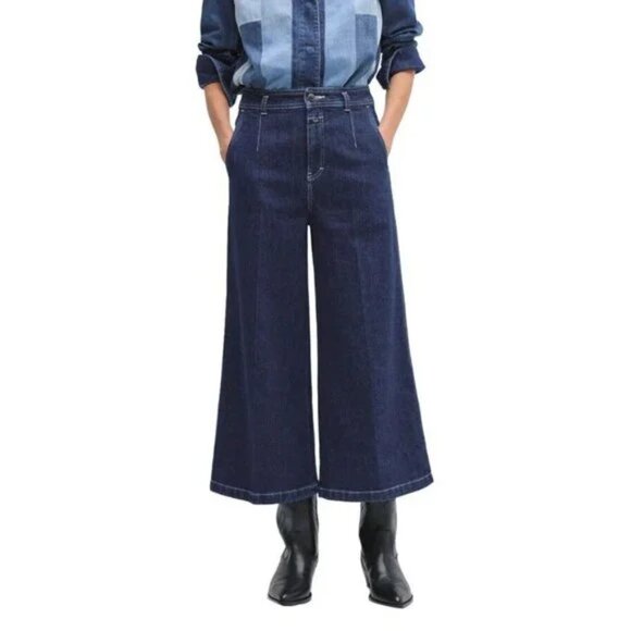 NEW Closed Leira Jeans Womens 24 Wide Leg High Rise Cropped Dark Blue - Picture 1 of 11